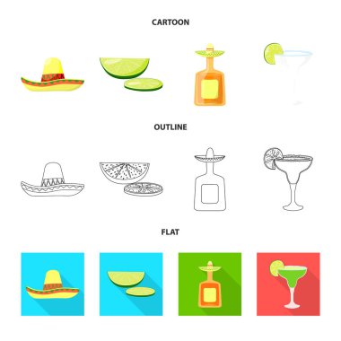 Kafe ve Latin işareti vektör çizimi. Kafe ve hisse senedi için ulusal vektör ikon koleksiyonu.