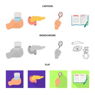 Diyet ve tedavi logosu yalıtılmış nesne. Diyet ve ilaç hisse senedi vektör çizim topluluğu.