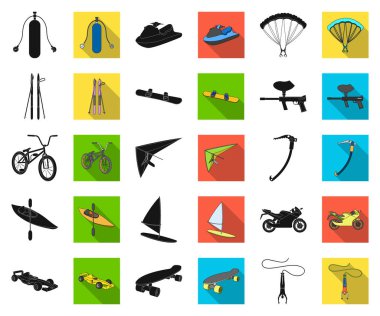 Set koleksiyonu tasarım için aşırı spor siyah, düz simgeler. Spor çeşitleri simge stok web illüstrasyon vektör.