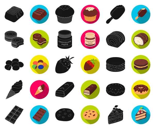 Chocolat Dessert noir, icônes plates dans la collection ensemble pour le design. Chocolat et bonbons vectoriel symbole stock illustration web . — Image vectorielle