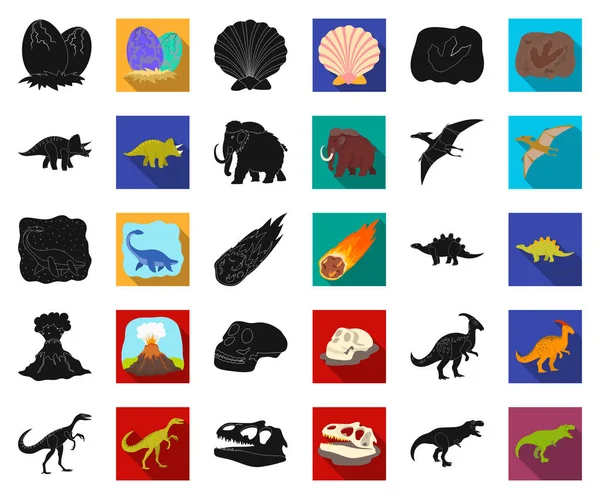 Diferentes dinosaurios negros, iconos planos en la colección de conjuntos para el diseño. Prehistórico animal vector símbolo stock web ilustración . — Archivo Imágenes Vectoriales