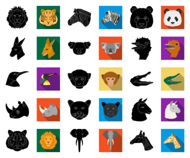 Vahşi hayvan siyah, düz simgeler set koleksiyonu tasarım için. Mammal ve kuş sembol stok web illüstrasyon vektör.