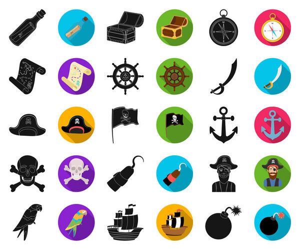 Pirate, sea robber black, flat icons in set collection for design. Сокровища, атрибуты векторные символы акции веб-иллюстрация
.