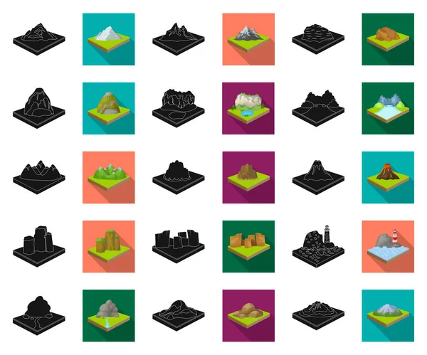 Montagnes, massifs noirs, des icônes plates dans la collection ensemble pour le design. La surface de la terre vecteur isométrique symbole stock web illustration . — Image vectorielle