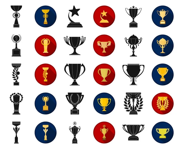 Taça de ouro preto, ícones planos na coleção de conjuntos para design. Vencedores Cup vetor símbolo web ilustração . —  Vetores de Stock