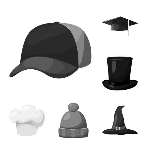 모자와 헬멧 아이콘의 고립 된 개체입니다. 모자와 직업 주식 벡터 일러스트 레이 션의 설정. — 스톡 벡터