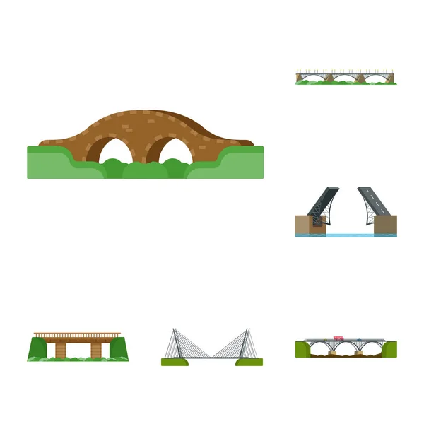 Изолированный объект моста и символ моста. Коллекция мостовых и векторных значков для склада . — стоковый вектор