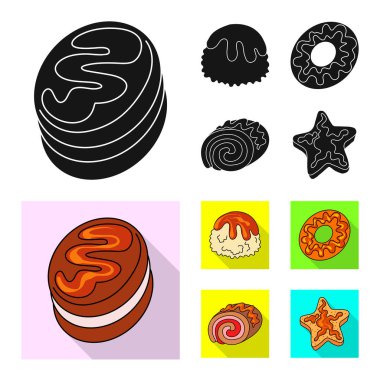 Şekerlemeler ve mutfak işareti vektör tasarımı. Şekerlemeler ve hisse senedi için ürün vektör simge kümesi.