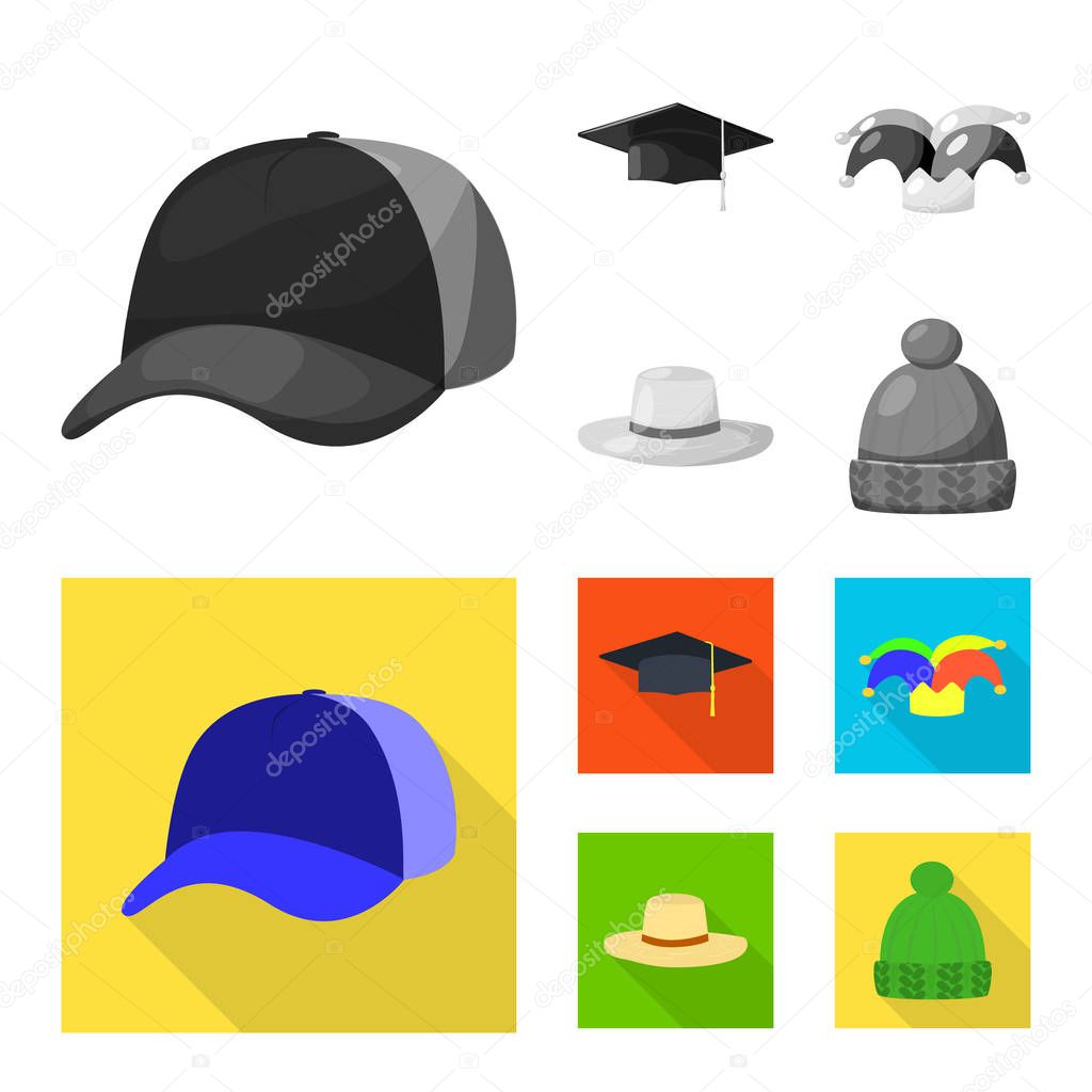 Vector design of clothing and cap icon. Collection of clothing and beret stock symbol for web.
