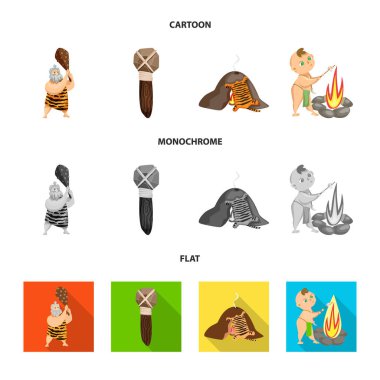 Evrim ve tarih öncesi logo vektör Illustration. Web için evrim ve geliştirme hisse senedi simgesi kümesi.