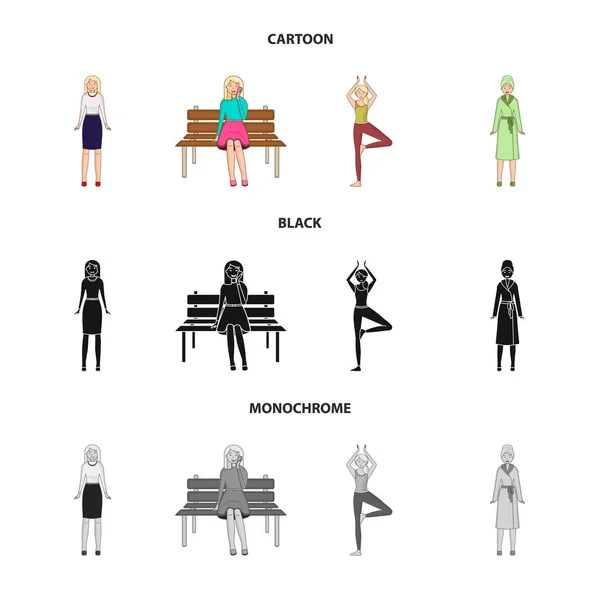 Design vettoriale della postura e del simbolo dell'umore. Raccolta di postura e stock symbol femminile per il web . — Vettoriale Stock