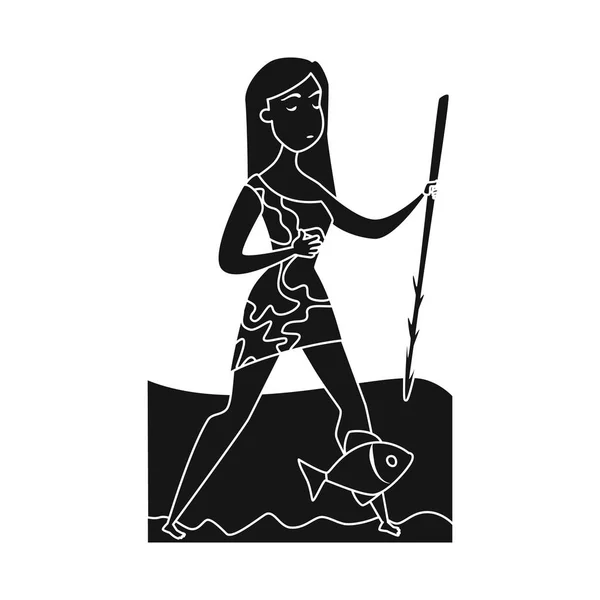 Objeto aislado de mujer y símbolo neandertal. Colección de mujer y pez símbolo de stock para la web . — Vector de stock