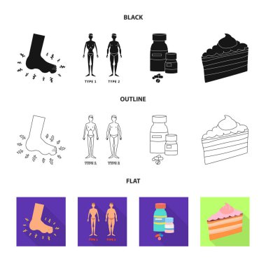 Diyet ve tedavi işareti vektör Illustration. Diyet ve ilaç hisse senedi vektör çizim seti.