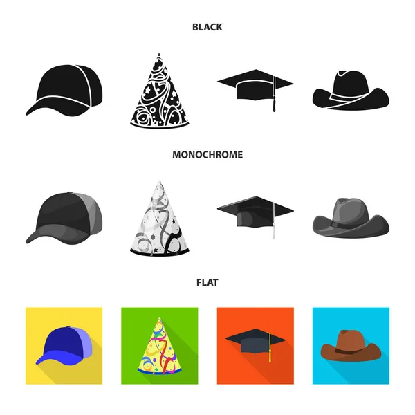 Векторная иллюстрация одежды и знака шапки. Набор одежды и биржевой символ берета для интернета . — стоковый вектор