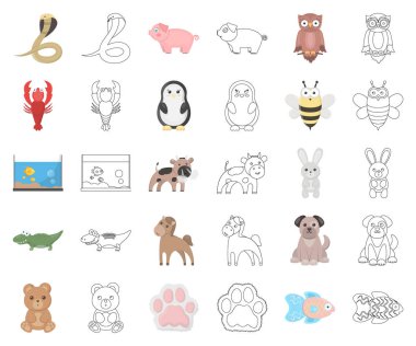 Gerçekçi olmayan bir çizgi film, set koleksiyonu tasarım için anahat hayvan simgeler. Oyuncak hayvanlar sembol stok web illüstrasyon vektör.
