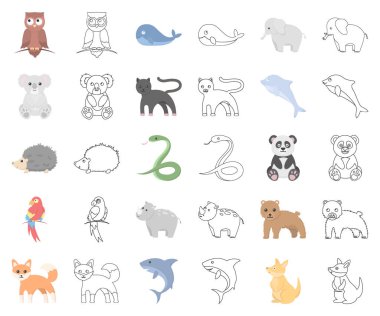 Gerçekçi olmayan bir hayvan karikatür, set koleksiyonu tasarım için anahat simgeleri. Oyuncak hayvanlar sembol stok web illüstrasyon vektör.