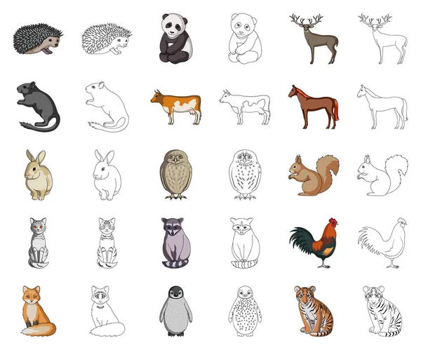 Dibujos animados animales realistas, esbozar iconos en la colección de conjuntos para el diseño. Animales salvajes y domésticos vector símbolo stock web ilustración . — Vector de stock