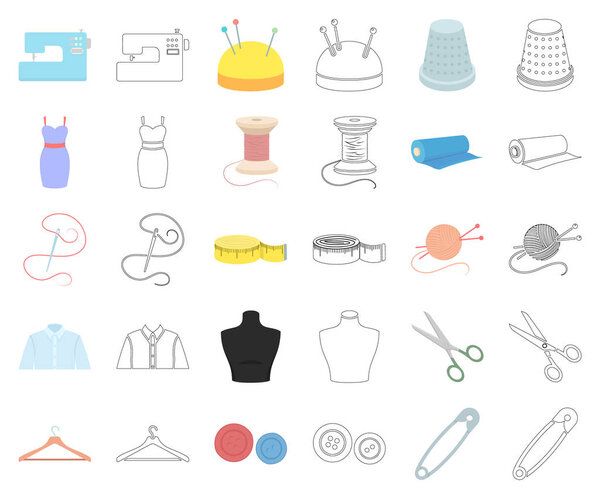 Atelier and sewing cartoon,outline icons in set collection for design. Equipment and tools for sewing vector symbol stock web illustration.
