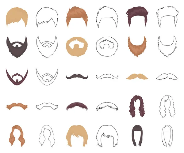 Moustache et barbe, dessins animés de coiffure, icônes de contour dans la collection de set pour le design. Élégante coupe de cheveux vectoriel symbole stock illustration web . — Image vectorielle