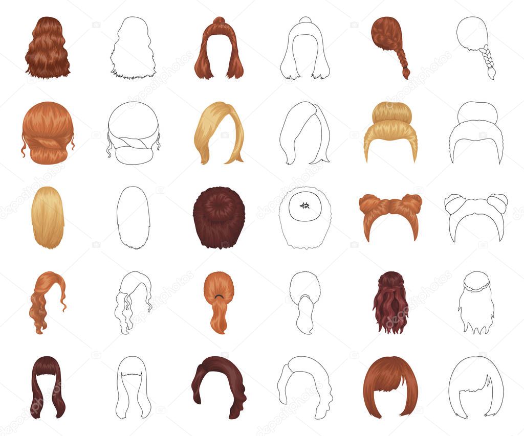 Female hairstyle cartoon,outline icons in set collection for design. Stylish haircut vector symbol stock web illustration.