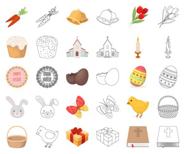 Paskalya bir Hıristiyan tatil çizgi film, set koleksiyonu tasarım için anahat simgeleri olduğunu. Paskalya öznitelikleri sembol stok web illüstrasyon vektör.