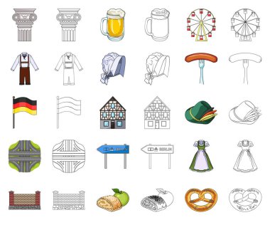 Ülke Almanya çizgi film, set koleksiyonu tasarım için anahat simgeleri. Almanya ve dönüm noktası sembol stok web illüstrasyon vektör.