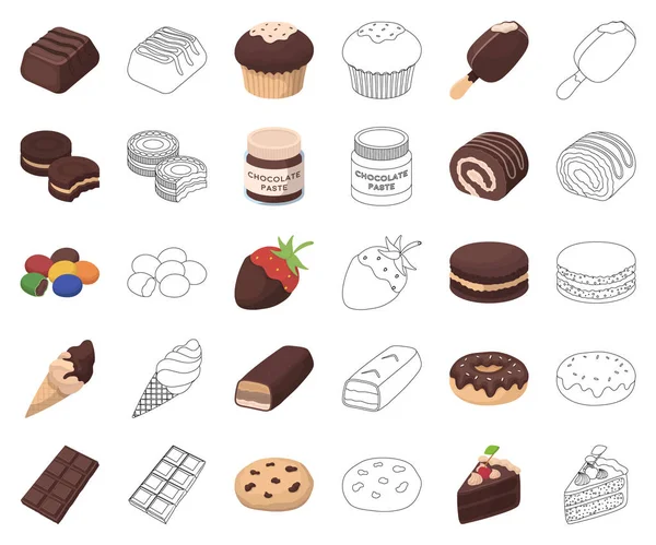 Dibujos animados de Chocolate Posert, esboza iconos en la colección de conjuntos para el diseño. Chocolate y dulces vector símbolo stock web ilustración . — Archivo Imágenes Vectoriales