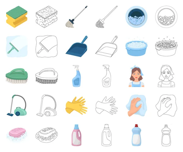 Cleaning and maid cartoon, outline icons in set collection for design. Оборудование для очистки векторного символа . — стоковый вектор