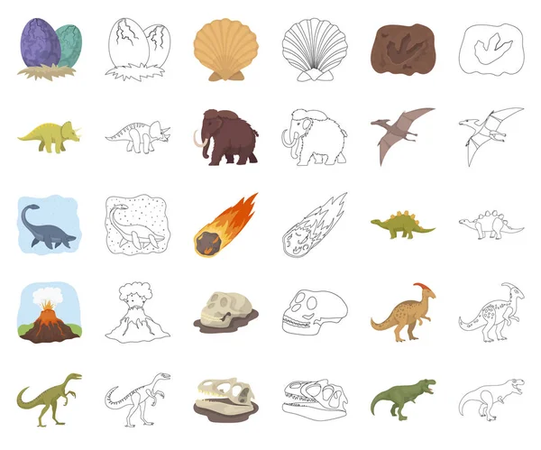 Différents dinosaures dessin animé, icônes de contour dans la collection de jeu pour le design. Illustration de la toile du symbole vecteur animal préhistorique . — Image vectorielle