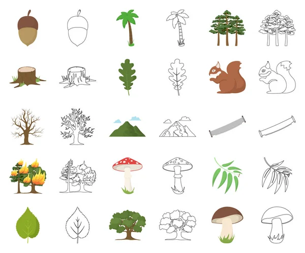 Δάσος και φύση γελοιογραφία, περίγραμμα εικονίδια στη συλλογή σετ για σχεδιασμό. Δάσος ζωή διάνυσμα σύμβολο μετοχής web εικονογράφηση. — Διανυσματικό Αρχείο