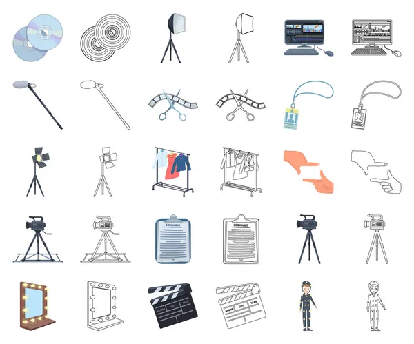 Making a movie cartoon,outline icons in set collection for design. Attributes and Equipment vector symbol stock web illustration. — Stock Vector