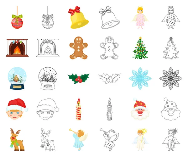 Weihnachten Attribute und Accessoires Cartoon, umreißen Symbole in Set-Kollektion für Design. Frohe Weihnachten Vektor Symbol Stock Web Illustration. — Stockvektor