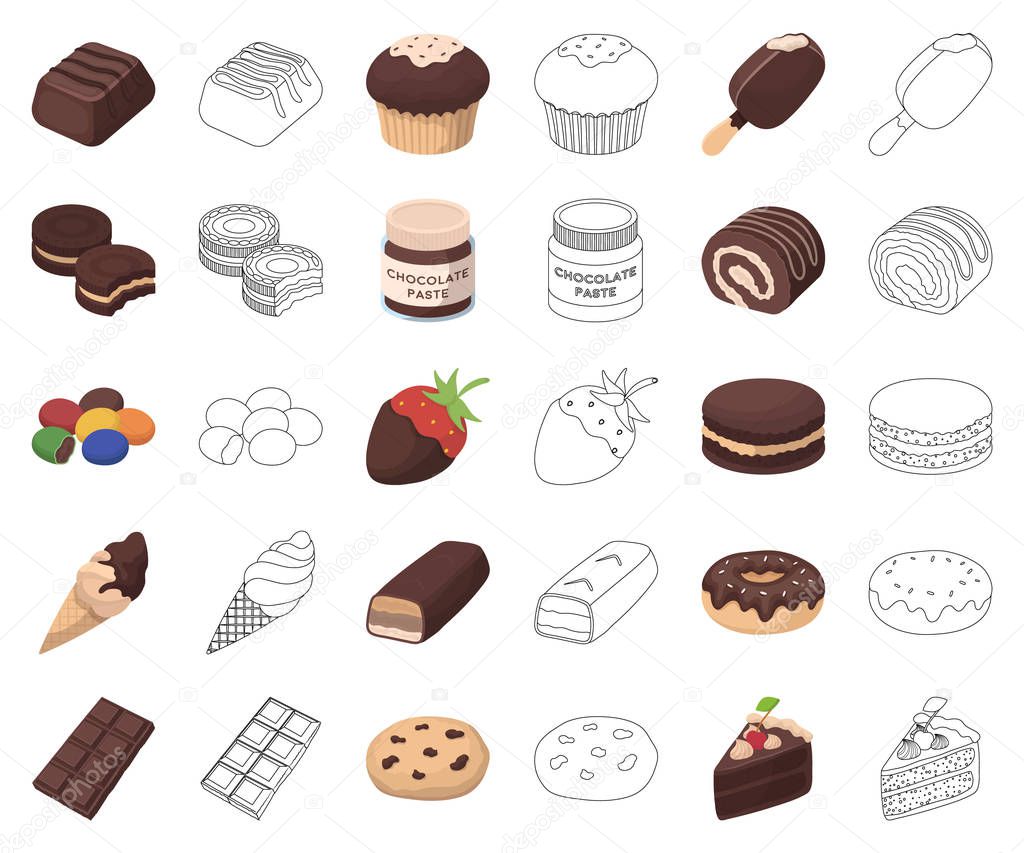 Chocolate Dessert cartoon,outline icons in set collection for design. Chocolate and Sweets vector symbol stock  illustration.