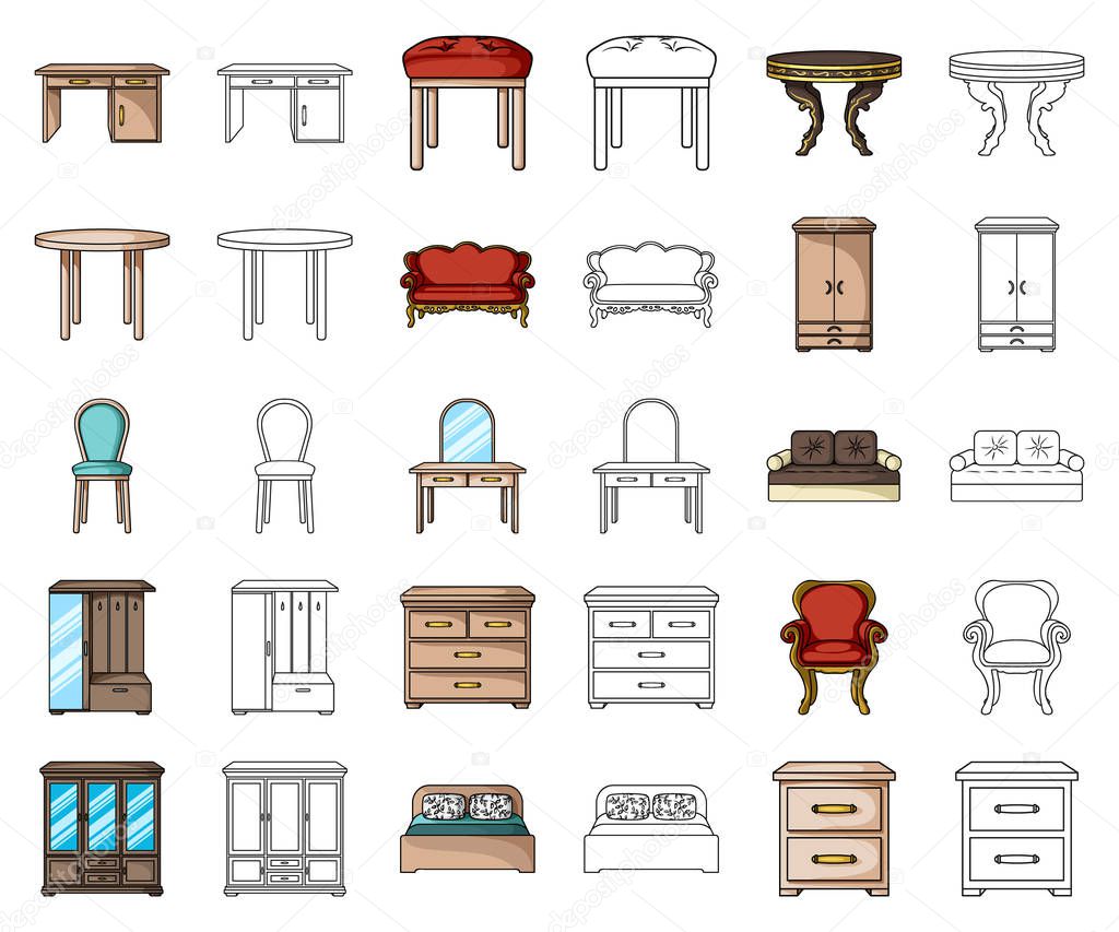 Furniture and interior cartoon,outline icons in set collection for design.Home furniture vector symbol stock  illustration.