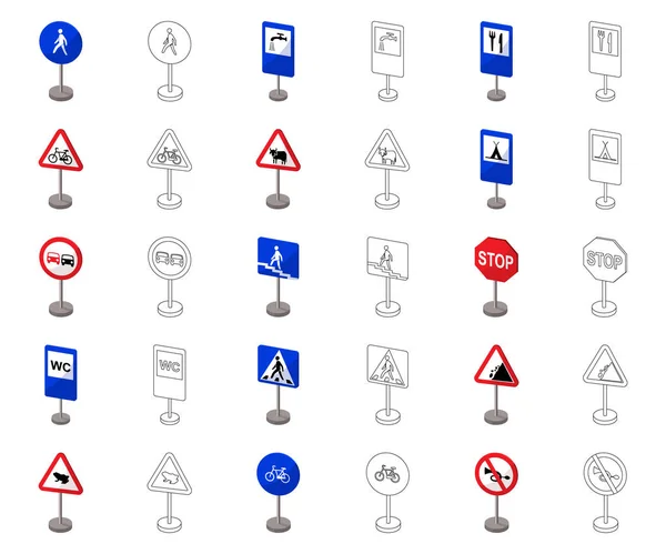 Different types of road signs cartoon,outline icons in set collection for design. Warning and prohibition signs vector symbol stock web illustration. — Stock Vector