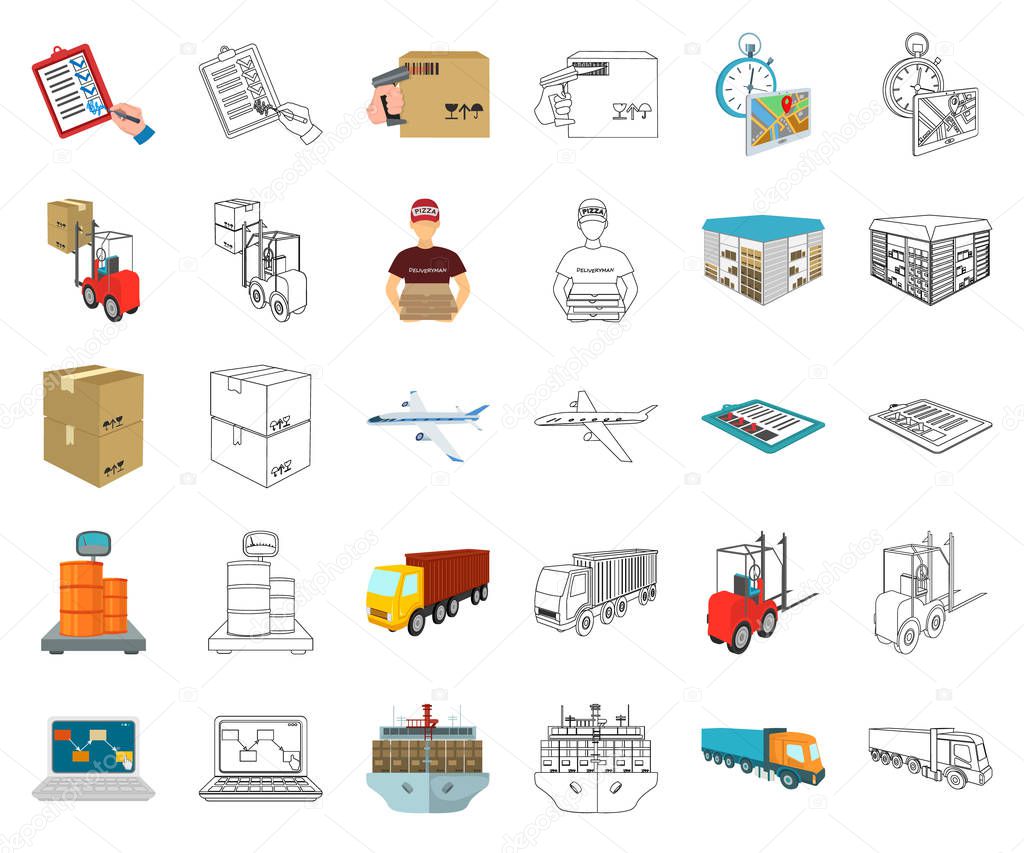 Logistics and delivery cartoon,outline icons in set collection for design. Transport and equipment isometric vector symbol stock web illustration.