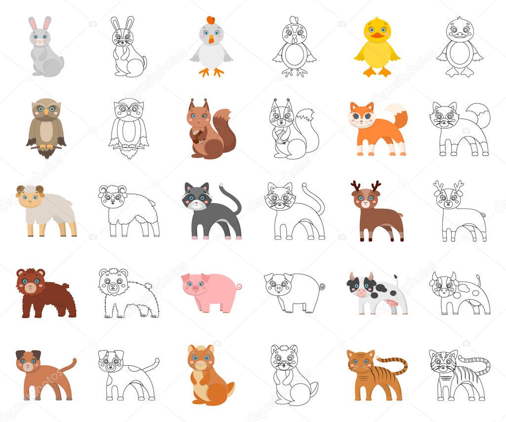 Toy animals cartoon,outline icons in set collection for design. Bird, predator and herbivore vector symbol stock web illustration.