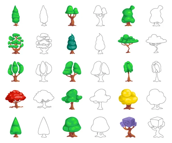 Designul vectorial al arborelui și semnului naturii. Set de arbore și coroană simbol stoc pentru web . — Vector de stoc