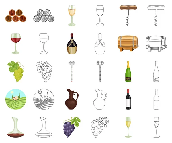 Мультфільм винних продуктів, контурні іконки в наборі колекції для дизайну. Обладнання та виробництво вина Векторний символ стокова веб-ілюстрація . — стоковий вектор