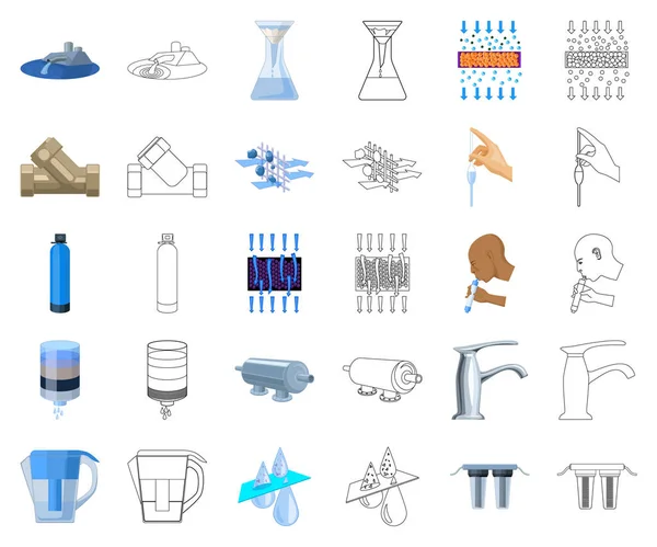 Water filtration system cartoon,outline icons in set collection for design. Cleaning equipment vector symbol stock web illustration. — Stock Illustration Water filtration system cartoon,outline icons in set collection for design. Cleaning equipment vector symbol stock web illustration. Stock Vector