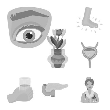 İllüstrasyon işareti sağlık ve diyet, vektör. Sağlık ve hastalık hisse senedi simgesi web için kümesi.