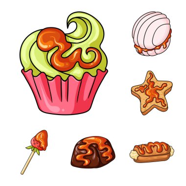 Tatlı ve tatlı işareti yalıtılmış nesne. Tatlı ve gıda hisse senedi vektör çizim topluluğu.
