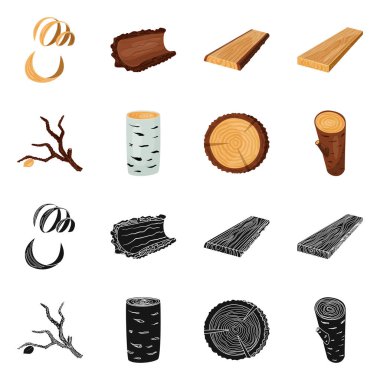 Ağaç ve ham logo vektör çizimi. Hisse senedi için ağaç ve inşaat vektör simge kümesi.