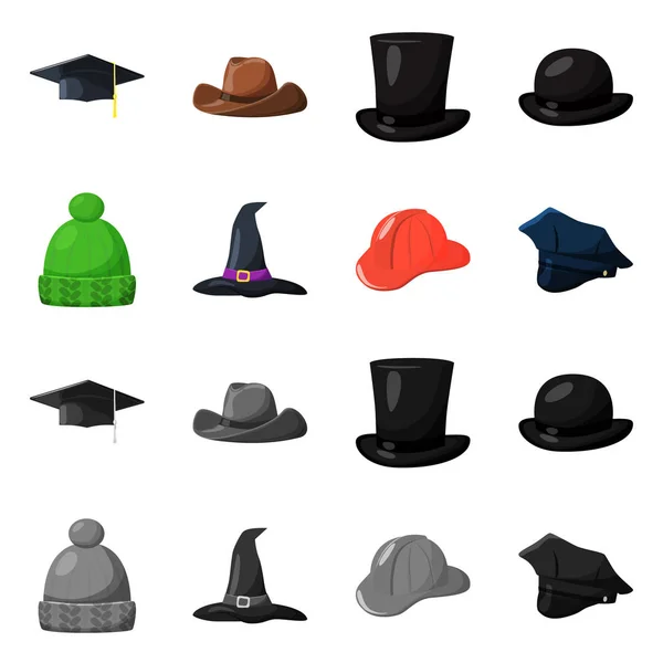 Objeto aislado de ropa y letrero de gorra. Conjunto de prendas de vestir y boina vector icono para stock . — Archivo Imágenes Vectoriales