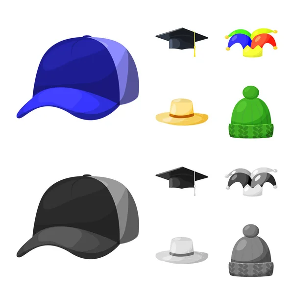 Objeto aislado de ropa y letrero de gorra. Colección de ropa y boina símbolo de stock para la web . — Vector de stock