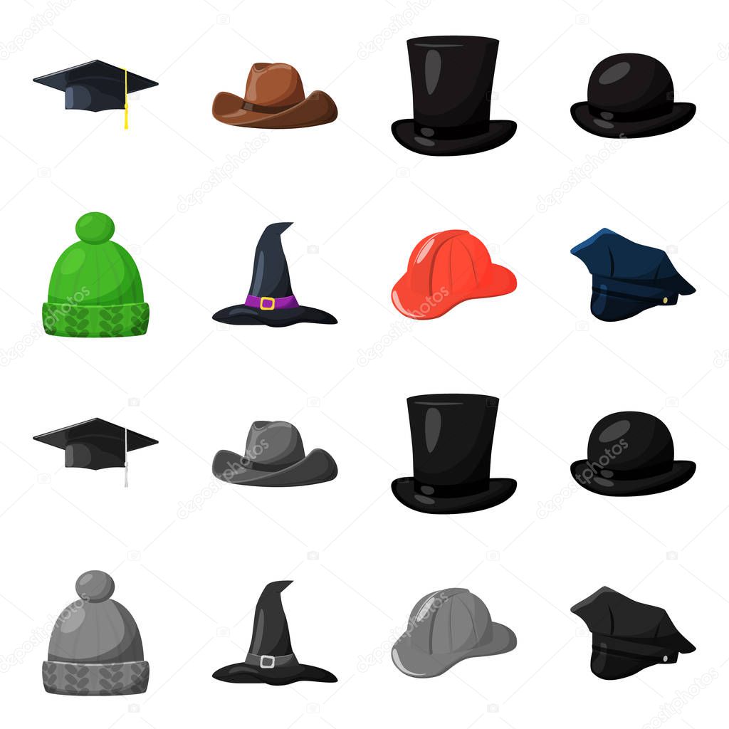 Isolated object of clothing and cap sign. Set of clothing and beret vector icon for stock.