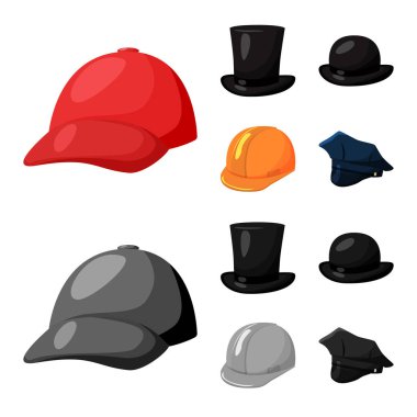 Giyim ve kap işareti yalıtılmış nesne. Giyim ve bere hisse senedi vektör çizim.