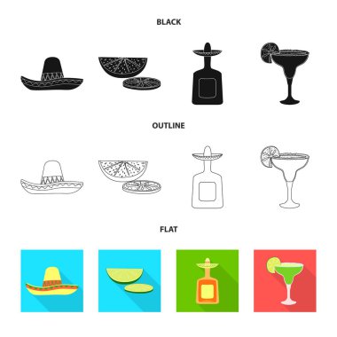 Kafe ve Latin simge vektör çizimi. Kafe ve web için ulusal hisse senedi simgesi toplama.