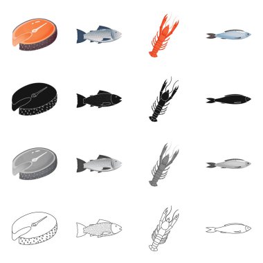 Vektör tasarımı taze ve restoran oturum açın. Hisse senedi için taze ve deniz vektör simge topluluğu.