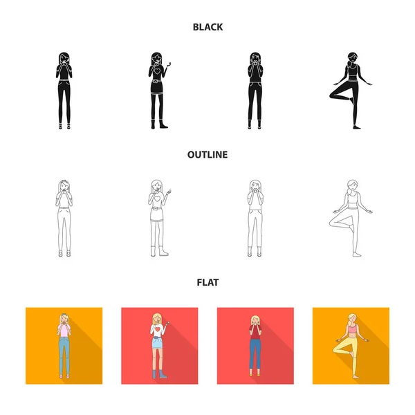 Ilustração vetorial da postura e do sinal de humor. Conjunto de postura e ícone vetorial feminino para estoque . — Vetor de Stock